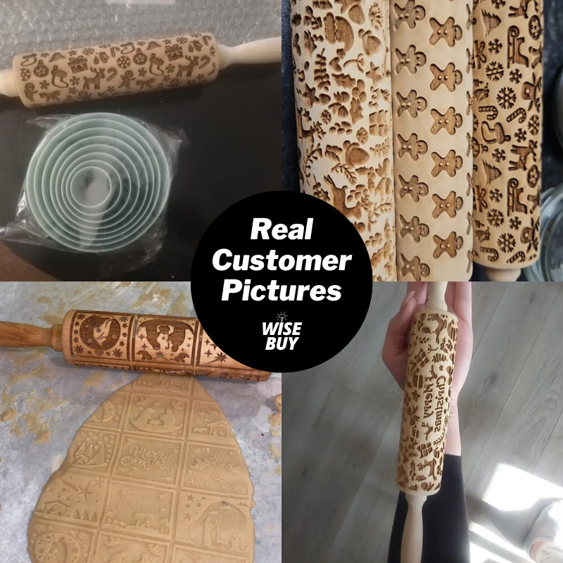 Wooden Christmas Embossed Rolling Pin + Backing Set Gift gallery