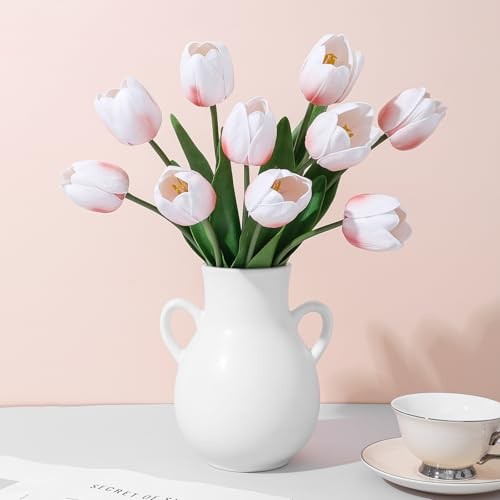 Fake Tulips,18.5" PU Artificial Tulips Flowers for Spring Easter Blush Pink gallery