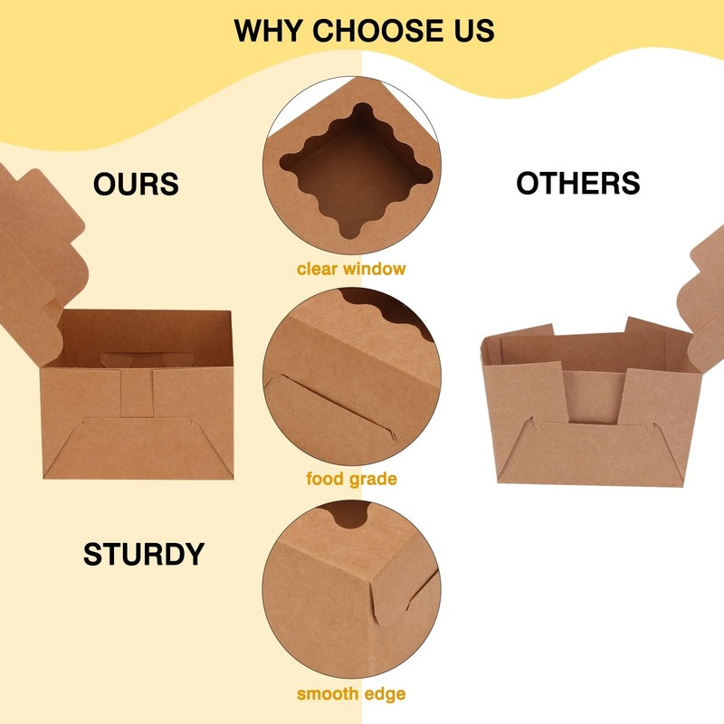24pcs Bakery Boxes with Window, 4x4x2.5 Inches Brown Cookie Boxes for Small P... gallery