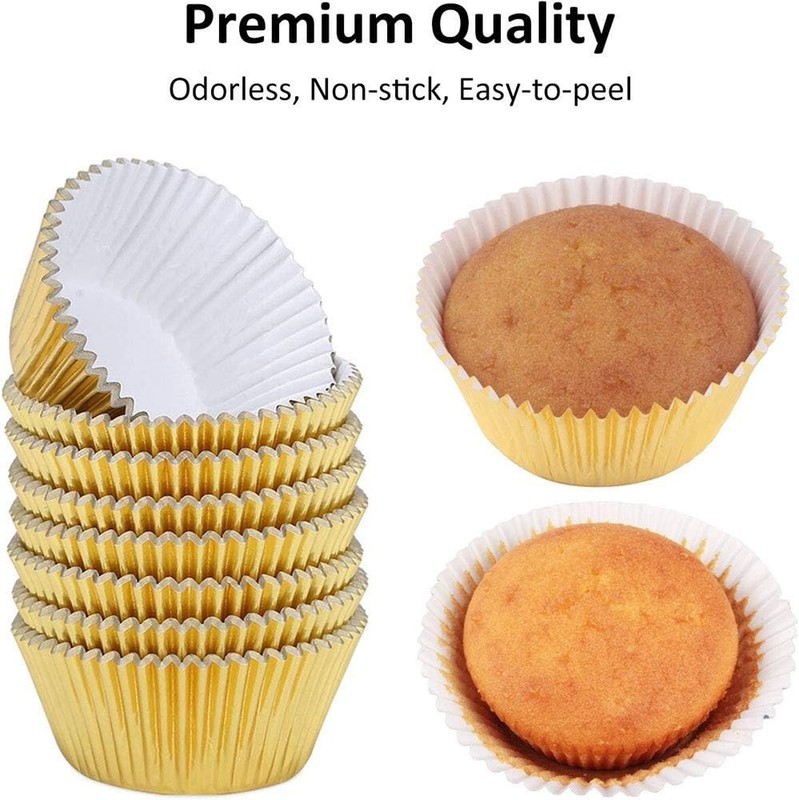 Standard Cupcake Liners Gold Foil Muffin Baking Cups 150-Pack - Greaseproof ... gallery