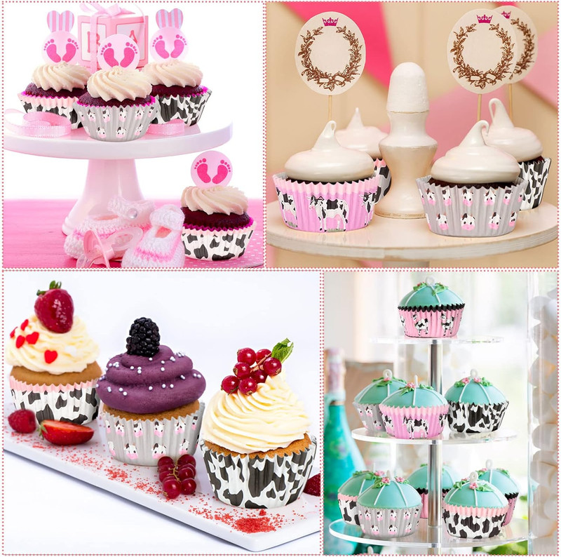 600 Pcs Cow Print Cupcake Liners Wrappers 2 x 1.2 Inch Cute Pink Cupcake Wrapper gallery