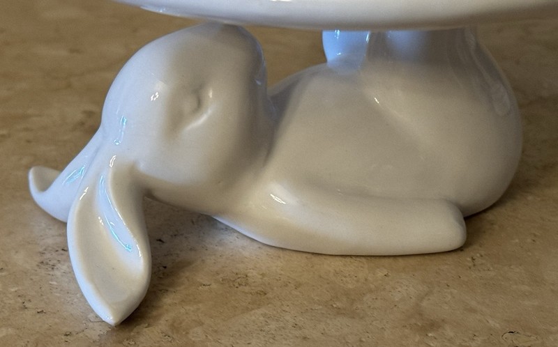 Ceramic Bunny Pedestal Cake Stand, White Glossy Round Solid, 7in Dia, 1 Tier gallery
