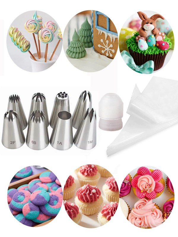 Large Piping Bags and Tips with Coupler, 1M, 2D, 2F, 4B, 6B, 234, D66, 1A Pip…