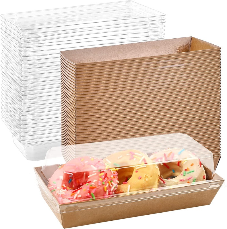 Kraft Bakery Boxes with Clear Lids, 50 Pack for Pastries and Desserts