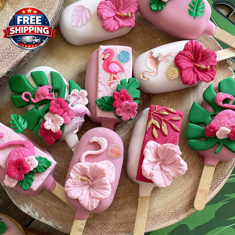 Flamingo Tropical Leaf Silicone Mold 5 Pcs, Monstera Leaves Flower Candy Fondant gallery