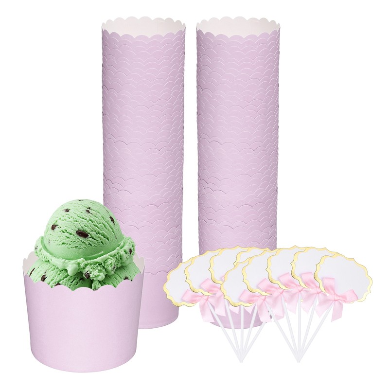 100pcs Paper Baking Cups, Cupcake Liners with Handwritten Toppers, Purple