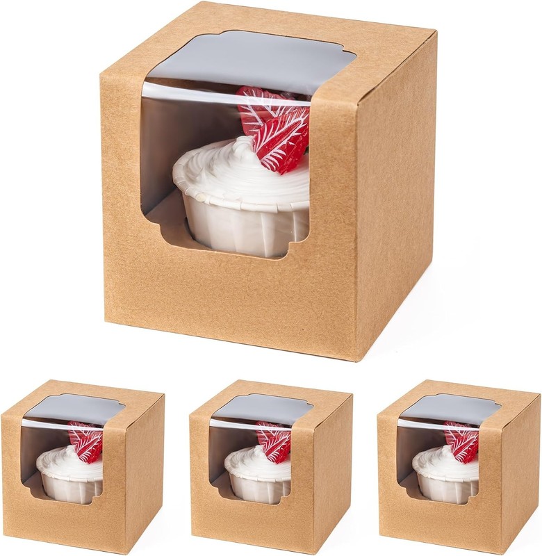 50 Pack Individual Cupcake Containers, Cupcake Boxes with Window, Food Grade