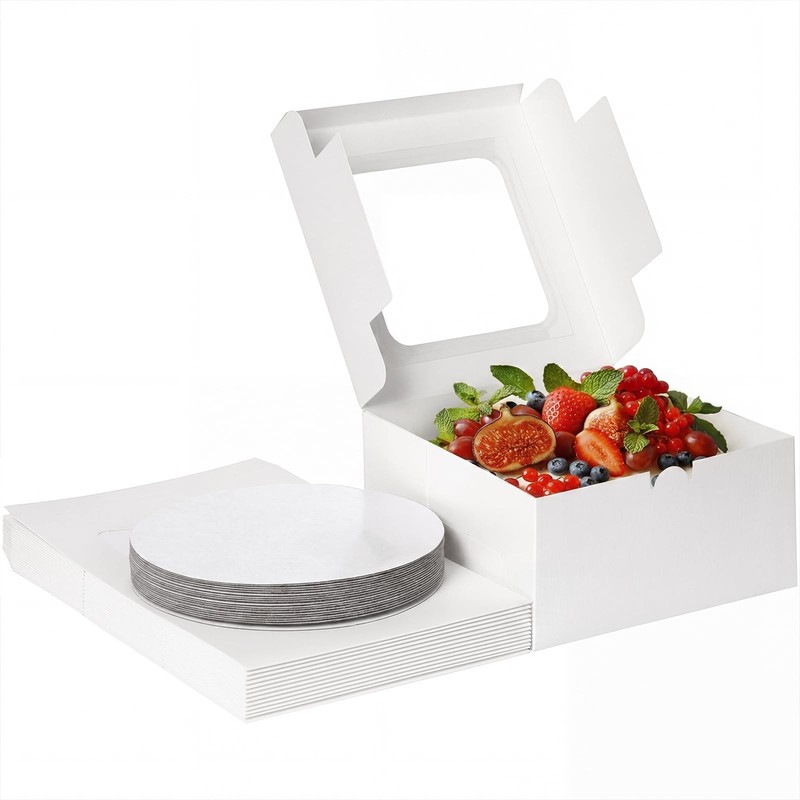 15 Sets Cake Boxes, 10x10x5 Inches Bakery Boxes with Cake Boards, 10 Inch wit…