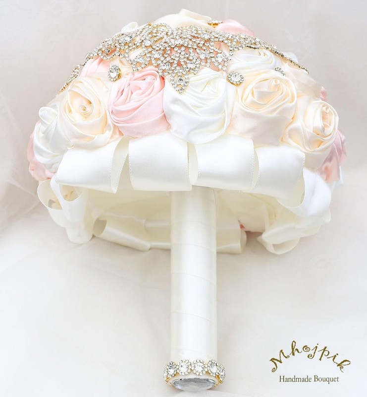 Mhojpik Bridal Wedding Bouquet Round Bling Brooch Holding Bouquet Artificial gallery