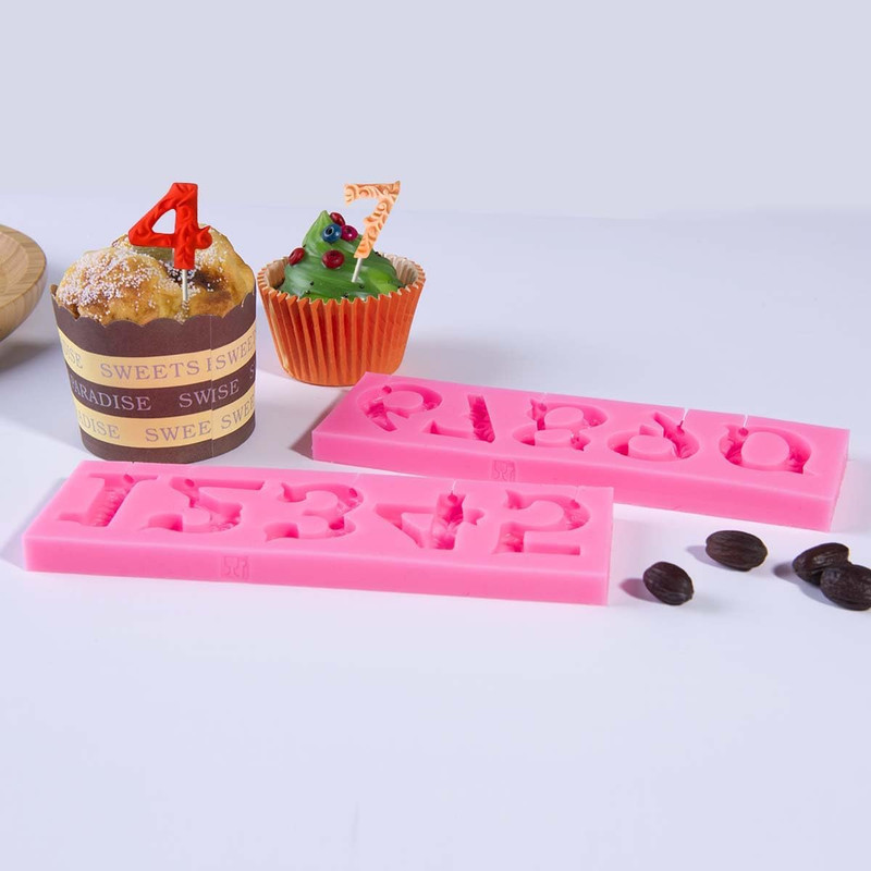 Silicone Number 0-9 3D Embossed Fondant Chocolate Mold with Stick Hole for Birth gallery