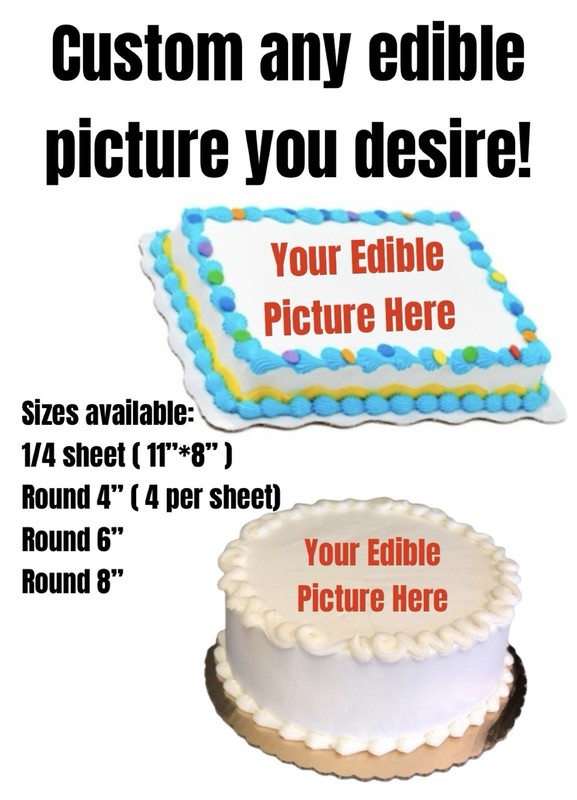 CUSTOM YOUR IMAGE PHOTO Edible Cake topper Cupcake Personalized A4 Sheet