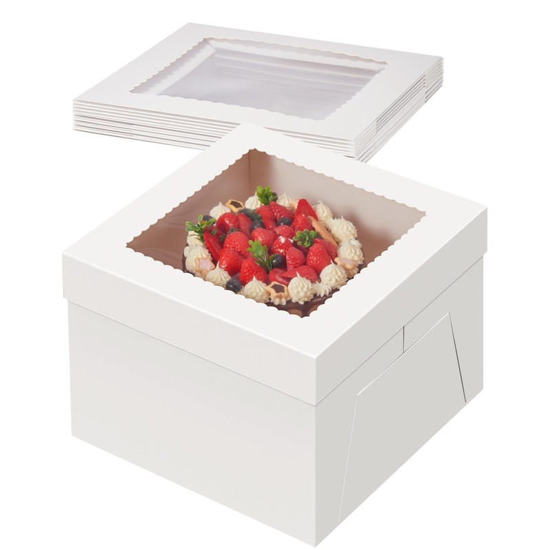 4pcs Cake Boxes, 12x12x8 Inches Tall Cake Box with Window, White Bakery Boxes...