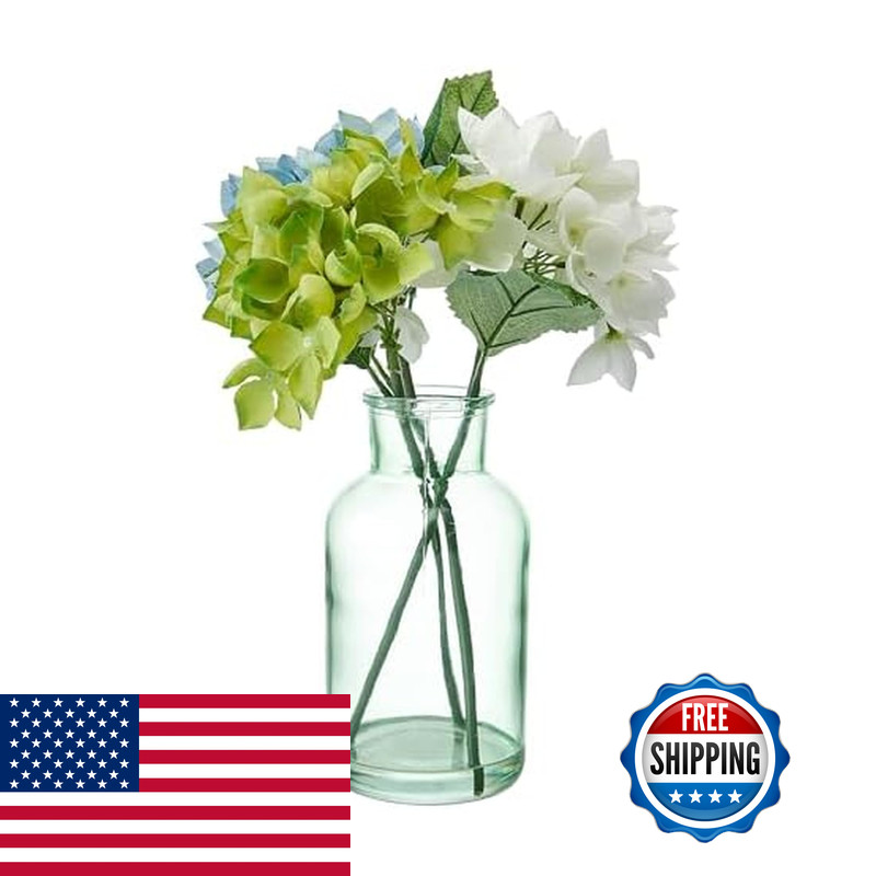 Elements Artificial Hydrangea Arrangement In Clear Glass Vase Realistic Look