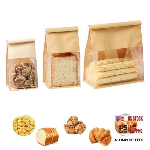 Bakery Bags with Window 50Pcs – 3 size combinations Clear Bread Bags for