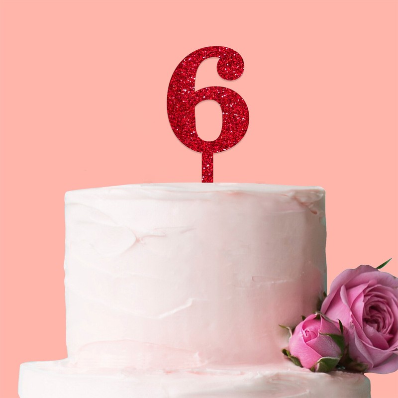 Number 6 Cake Topper Glitter Red Birthday Decoration Present Gift Idea Candle