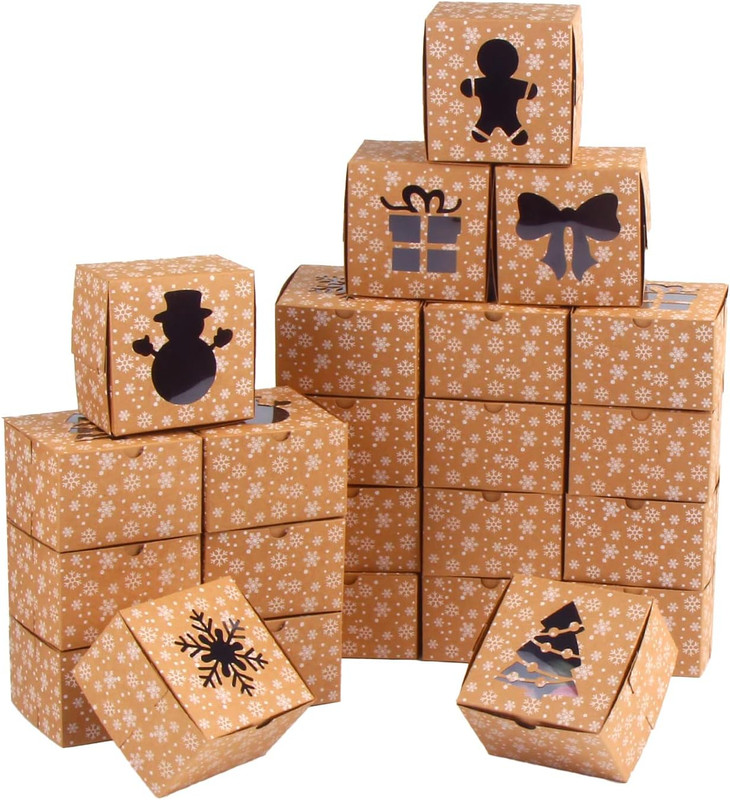 Christmas Brown Cardboard Bakery Boxes, 24 Pack 4"X 4"X 2.5" Mini Cookie Boxe... gallery