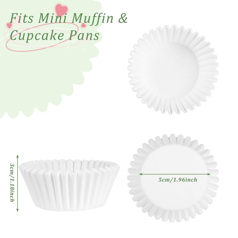 1000 Count White Paper Cupcake Liners, Standard Size 1.4 Inch, Unbleached Bak... gallery