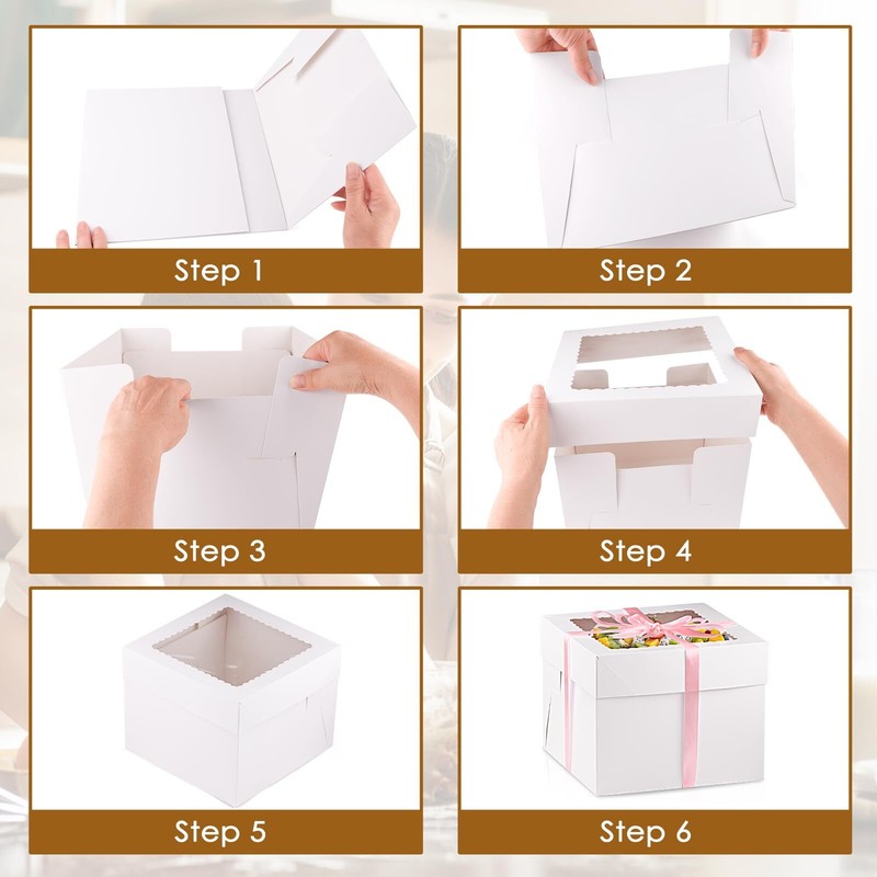 10 Pcs Cake Boxes 10x10x8 Inches Tall Box with Lids Boards White Bakery Boxes... gallery
