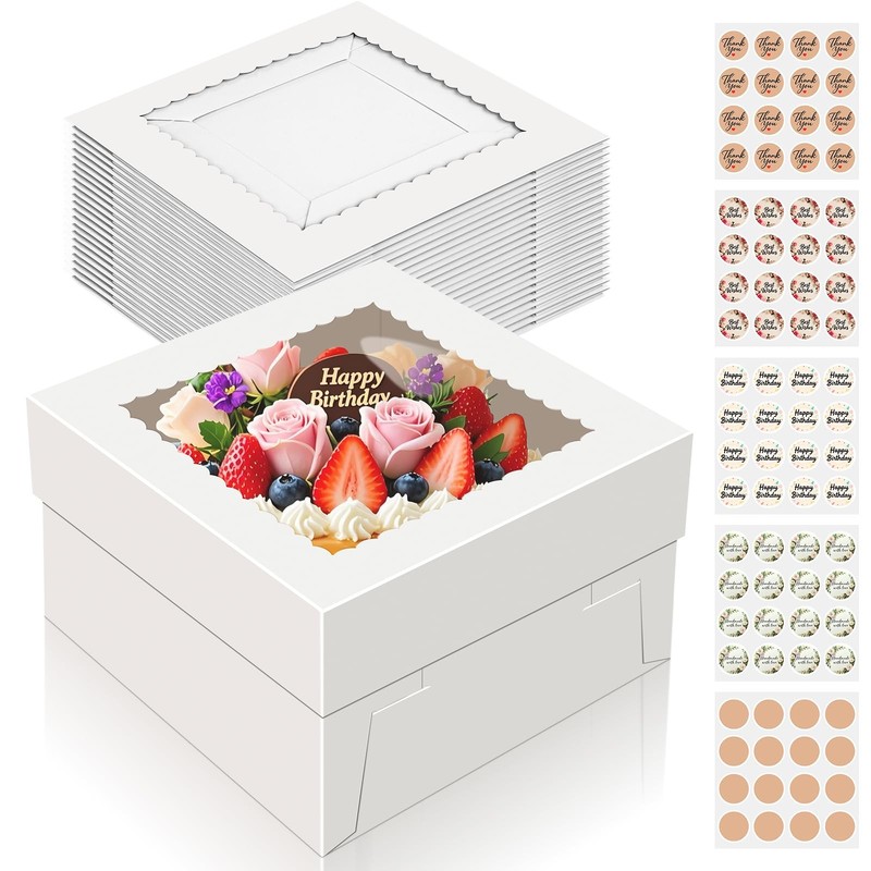 15 PCS Cake Boxes 10 Inch, 10x10x5 Inch Cake Box, 10 Inch Cake Box with Window,