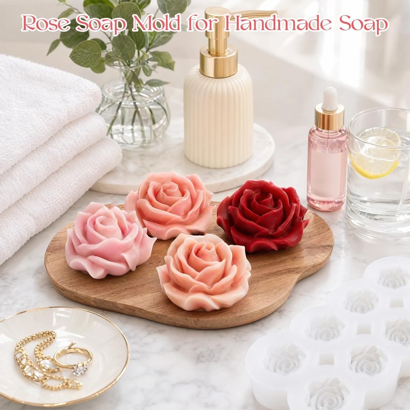 10 Cavity 3D Rose Silicone Mold - Flower Molds Non-Stick 0.35oz Floral Mold f... gallery
