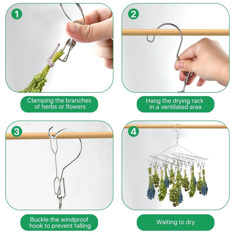 4 Pack Hanging Herb Drying Rack, Stainless Steel with 30 Hooks - Space Saving... gallery