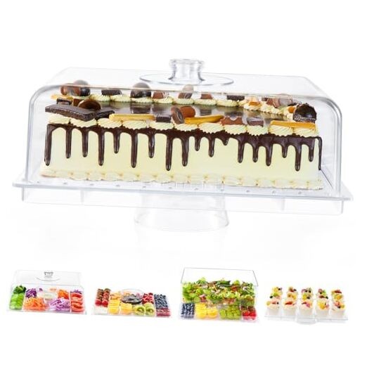 Cake Stand with Lid-Extra Large 17″ Rectangular Cake Holder,8-in-1 Multi