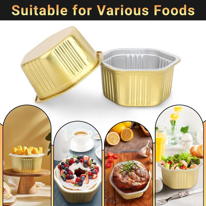 Disposable Baking Cups with Lids, 50 Pack 20oz 598ml Aluminum Foil Ramekins Pans gallery