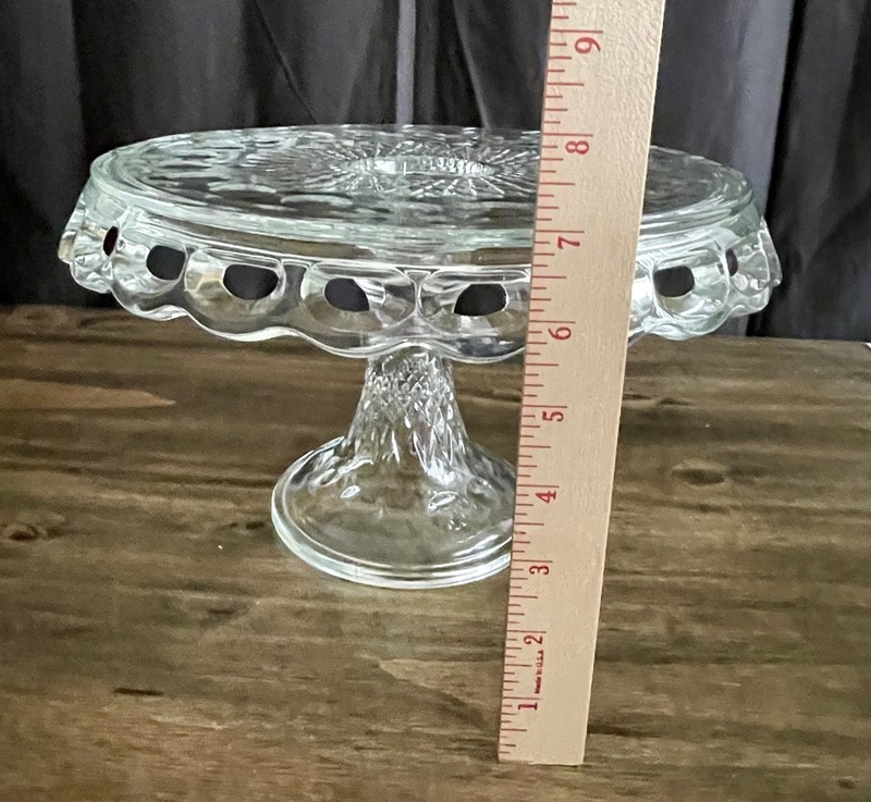 Vintage McKee Clear Glass Company Plymouth Thumbprint Pedestal Cake Stand gallery