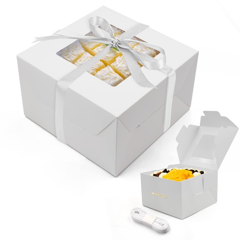10 PCS 8x8x5 Inch White Cake Boxes With Window Pastry Cupcake Cookie Bin