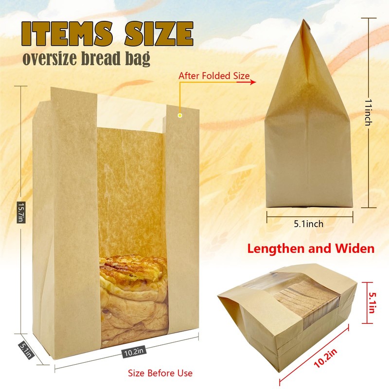 15.7x10.2x5.1in Extra Large Paper Bread Bags for Homemade Bread with Window&S... gallery
