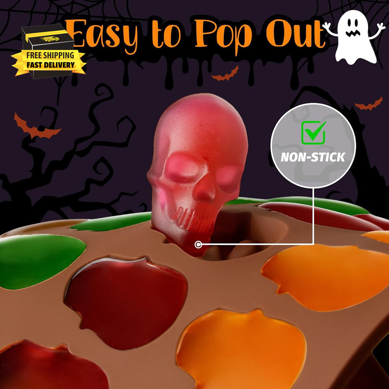 2 Pack Skull Gummy Silicone Molds, 40 Cavity Halloween Mini Skeleton Head Candy gallery