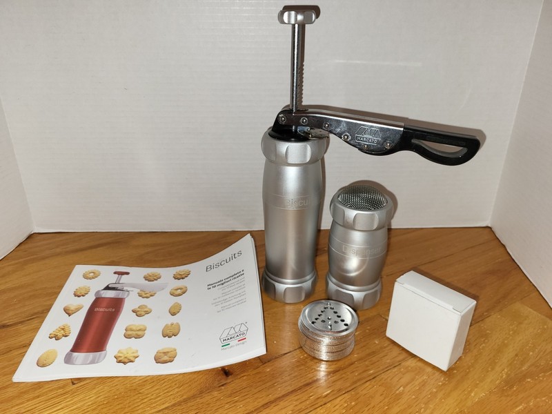 Marcato Deluxe Biscuit Maker Cookie Press & Dispenser Italy Stainless Steel Gray