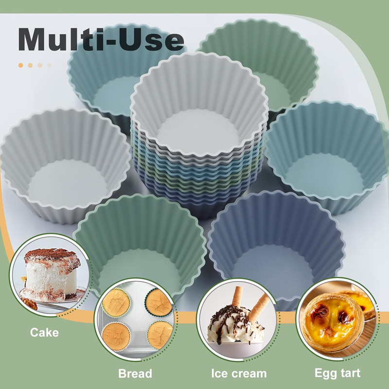 Large Silicone Muffin Cups, 12 Pack Reusable Cupcake Liners Jumbo Size gallery