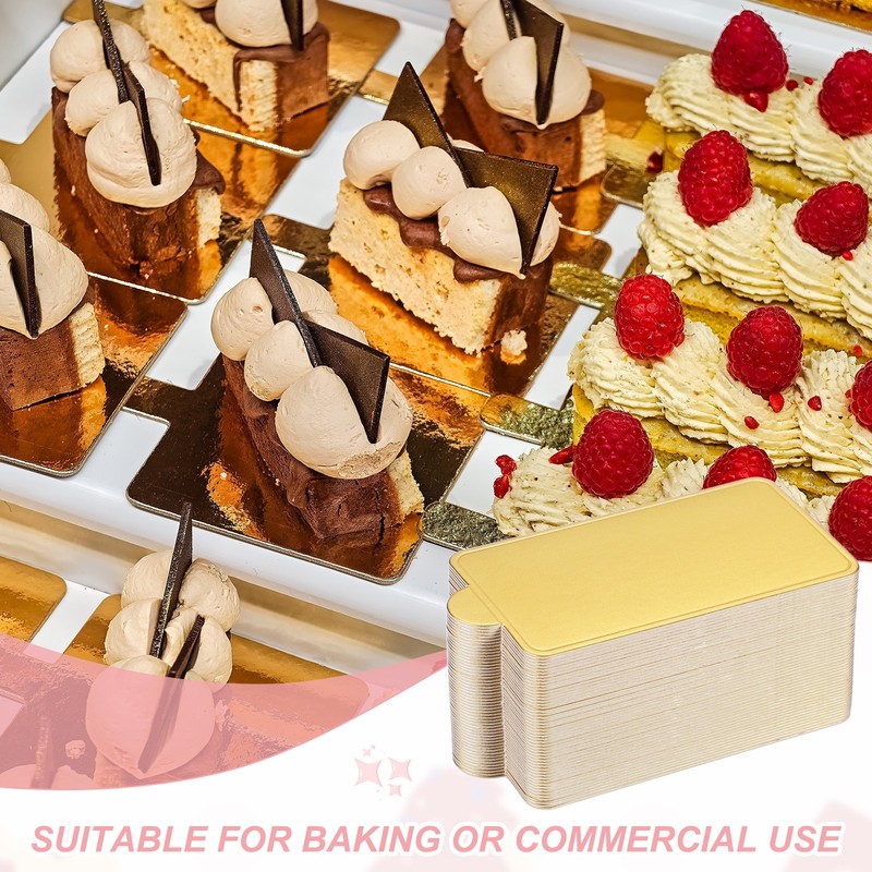 50 Pcs Mini Cake Boards, 3.5 Inch Rectangular Mousse Cake Base, Gold gallery