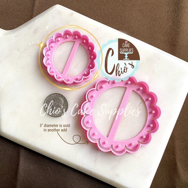 Scalloped circle cookie cutter 2 pieces set. 2" diameter gallery