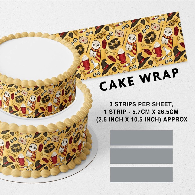 Wizard Magic School Owl Pattern Strip Edible Cake Topper Decoration Edible Image