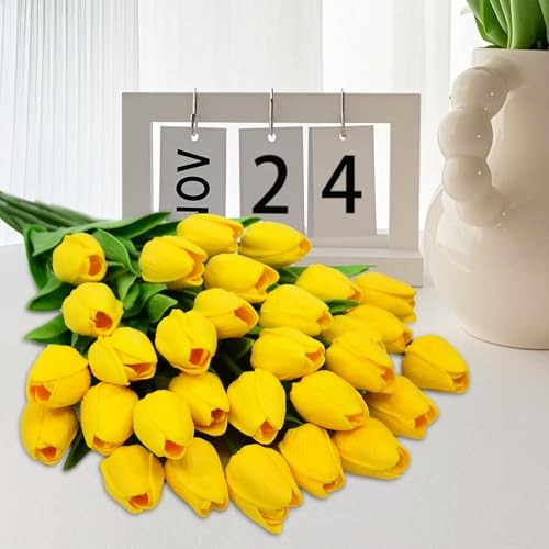 24pcs Tulips Artificial Flowers, 13.4" Artificial Silk Flowers 24 pcs Yellow gallery