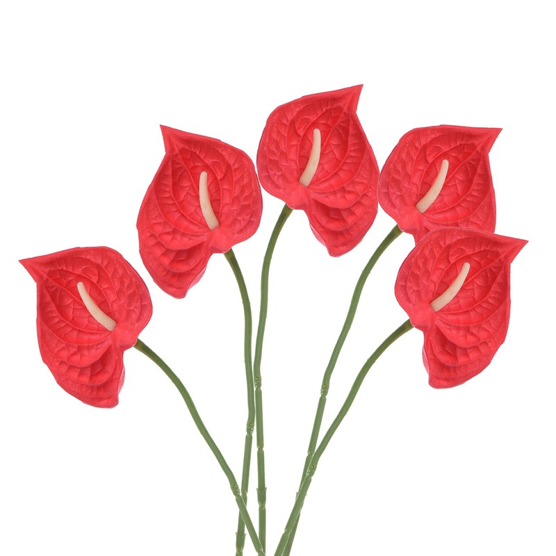 5Pcs 13″ Artificial Anthurium Lily Flowers Floral Bouquet Decor Red
