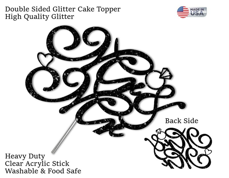 Mr & Mr Black Glitter Cake Topper, Wedding Party Decorations Ideas, Anniversary gallery