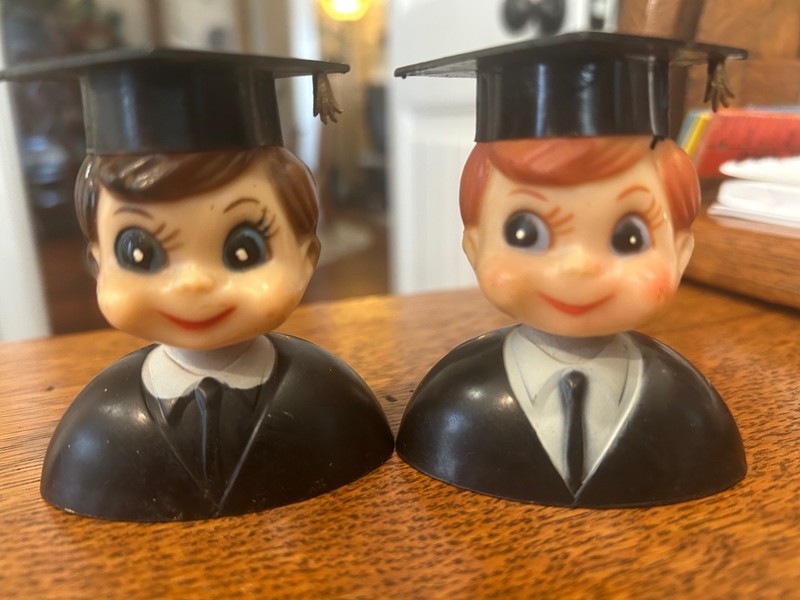 TWO VINTAGE MALE WILTON GRADUATE CAKE TOPPERS HONG KONG W765 W768 TWO HAIR COLOR