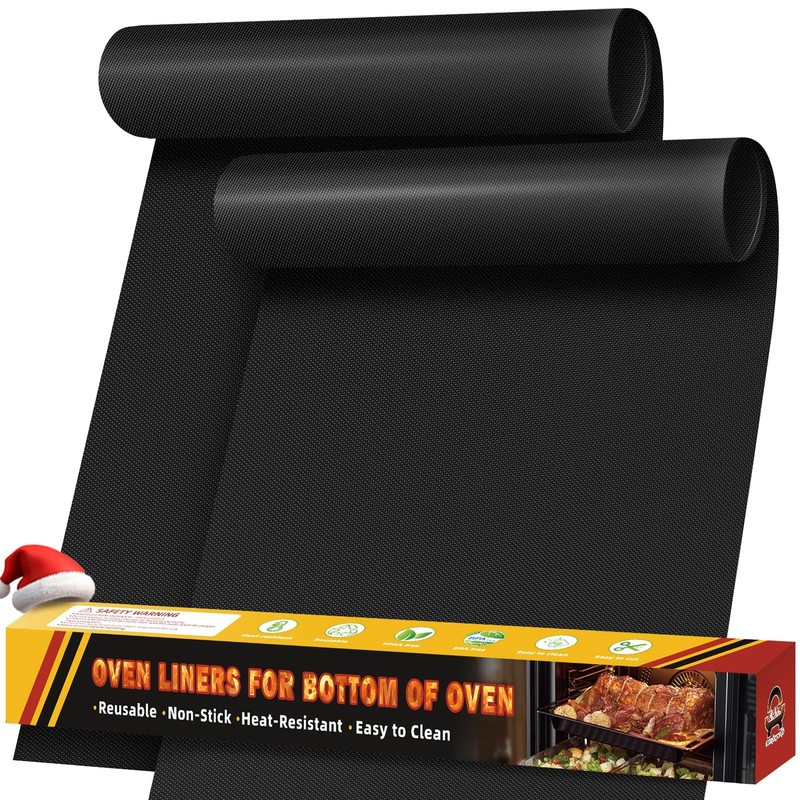2 Pack Oven Liners for Bottom of Oven, 17″x25″ Heavy 25 Inch 2 Pack, Black