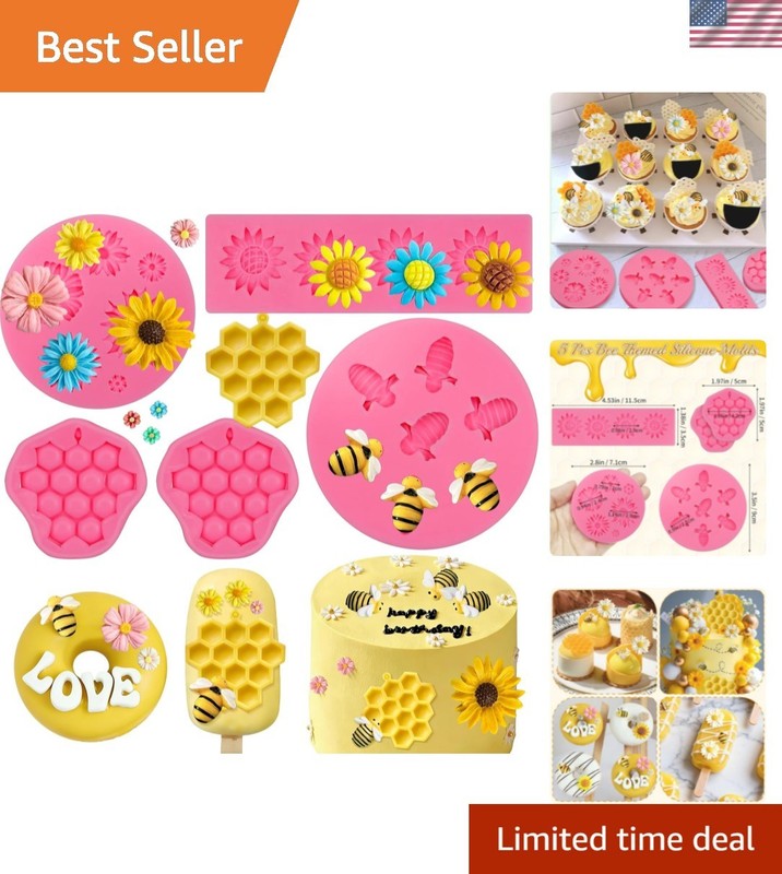 5 Pcs Bee Silicone Mold, Honey Comb Silicone Mold Flower Chocolate Molds Bee …