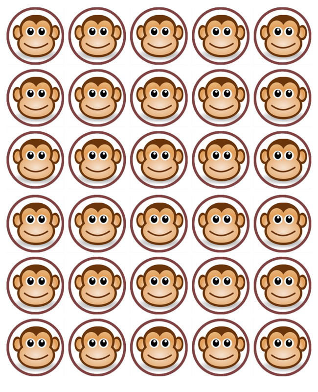Monkey Face Edible Cake Toppers Wafer Cake & Cupcake Animal Decoration (3 Sizes)