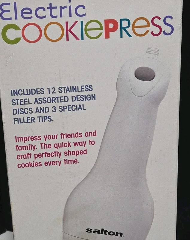 Electric Cookiepress Salton 12 Assorted Discs 3 Tips Shape Cookies Desserts EC gallery