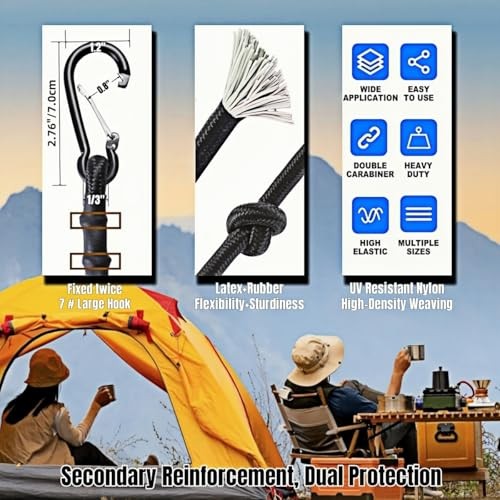 Carabiner Bungee Cords 2 ft Bungie Strap with Clips for 24inch4pcsBlack gallery