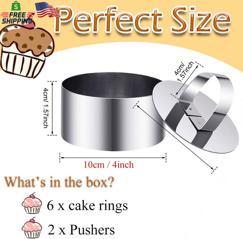 DATANYA Cake Ring Molds 4 Inch Stainless Steel round Food Ring Dessert Mousse Mo gallery