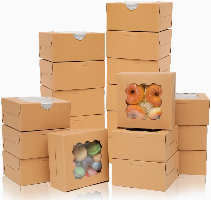 60Pcs Kraft Bakery Boxes with Window 6X6X3 Inches Thick & Sturdy Macaroon Pastry gallery