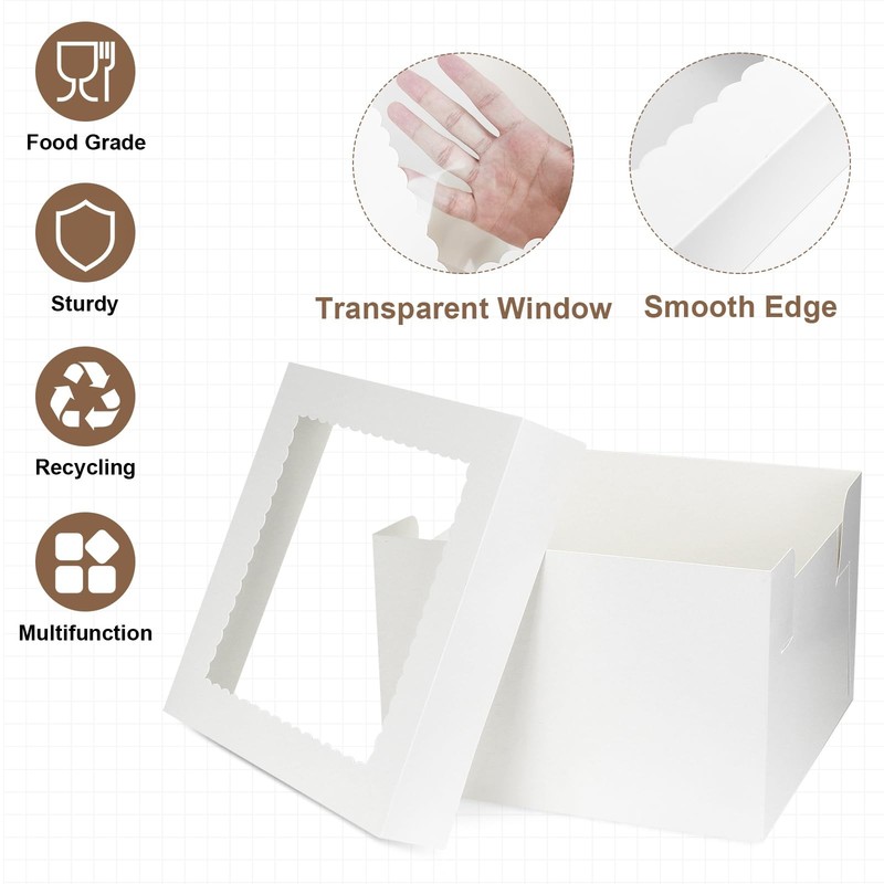 10 PCS 12x12x8 Inch White Bakery Cake Boxes Window Container Large Square gallery