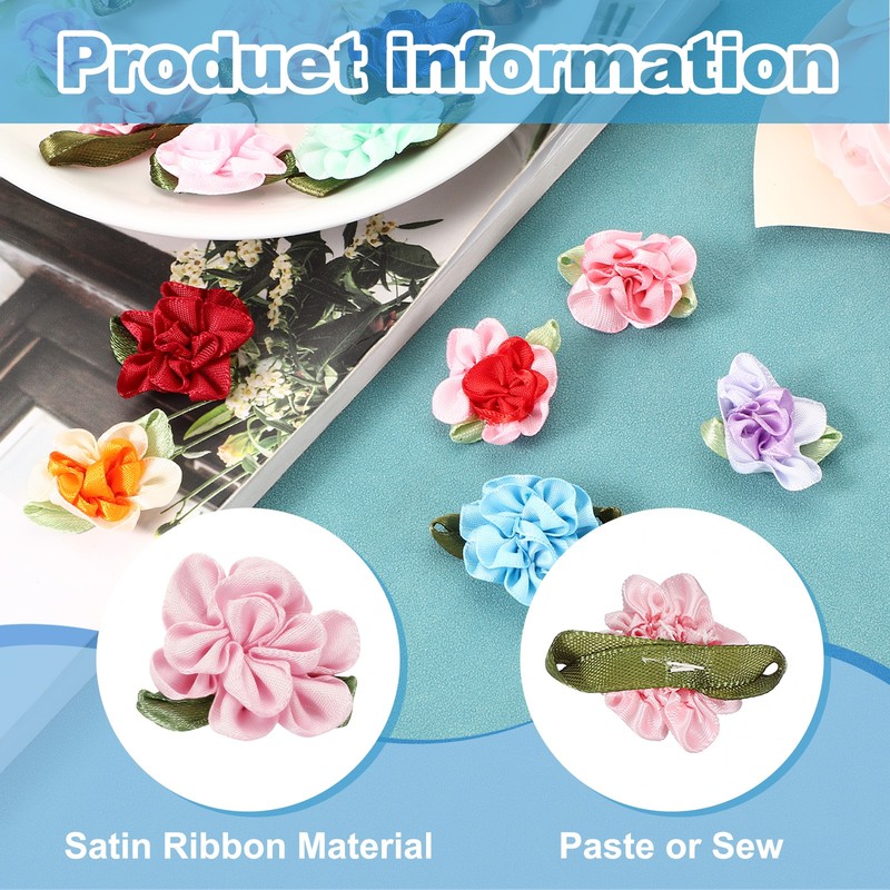20Pcs 1" Ribbon Flowers Bows Mini Satin Roses Flowers Dark Pink gallery
