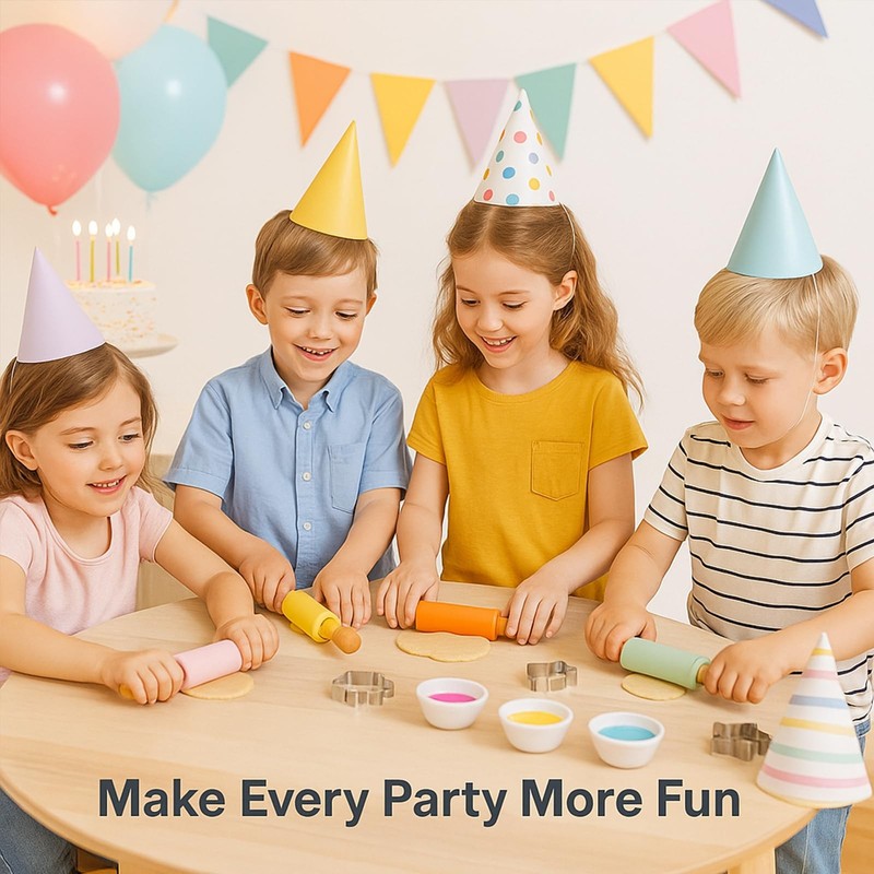 10 PCS 9 Inch Small Silicone Rolling Pins Kids Wooden Handle Baking Dough gallery